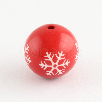 Round Acrylic Snowflake Pattern Beads SACR-S196-20mm-07-1