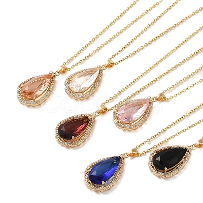 Brass Micro Pave Cubic Zirconia Pendant Necklaces NJEW-E106-18KCG-1