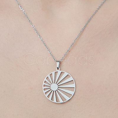 Non-Tarnish 201 Stainless Steel Hollow Sun Pendant Necklace NJEW-OY002-13-1