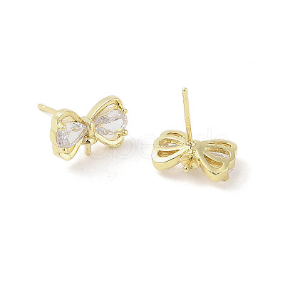 Bowknot Brass Stud Earrings Findings KK-L214-01G-1