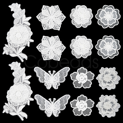 Gorgecraft 14Pcs 7 Style Lace Embroidery Sewing Fiber Ornaments DIY-GF0006-18-1