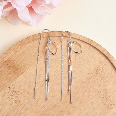 Anti-Tarnish Rhodium Plated 925 Sterling Silver Teardrop with Chain Tassel Dangle Earrings JE1044A-1