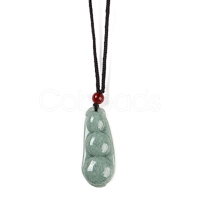 Natural Jadeite Carved Kidney Bean Pendant Necklaces NJEW-F321-06-1