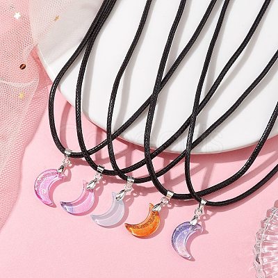 Glass Crescent Moon Pendant Necklaces NJEW-JN04579-1