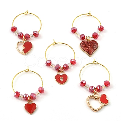 Valentine's Day Theme Heart Alloy Enamel Wine Glass Charms AJEW-JO00195-1