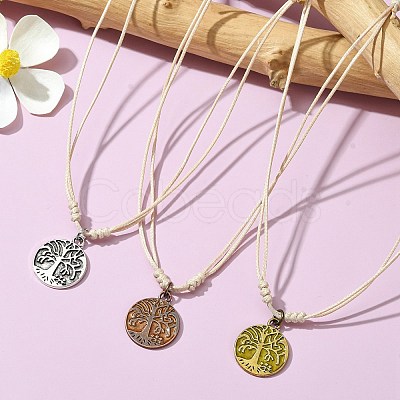 3Pcs 3 Color Alloy Enamel Tree of Life Pendant Necklaces Set NJEW-JN04520-1