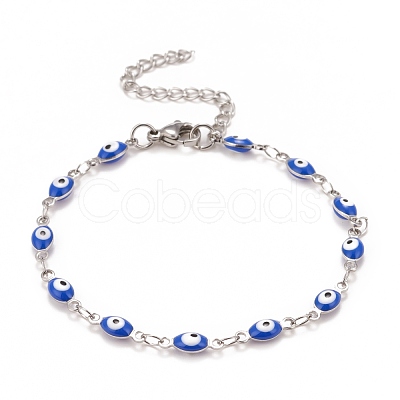 Enamel Horse Eye Link Chains Bracelet BJEW-P271-05P-1