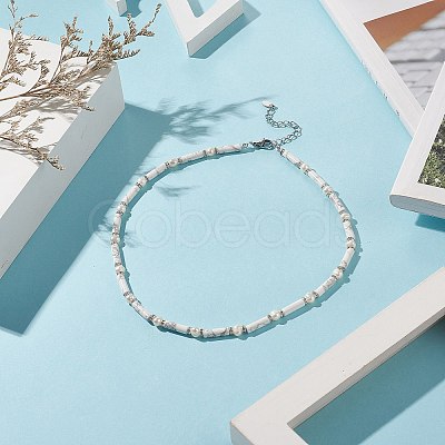 Natural Howlite & Pearl & Crystal Rhinestone Beaded Necklace for Women NJEW-JN04209-02-1