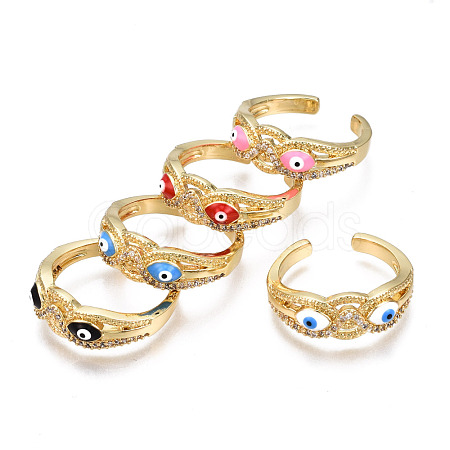 Real 16K Gold Plated Owl with Evil Eye Enamel Cuff Ring for Girl Women RJEW-N035-044-NF-1