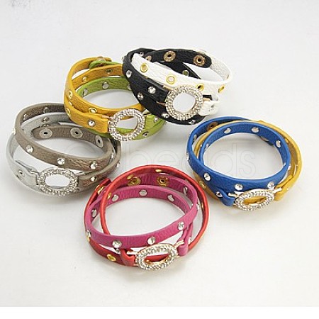 Valentines Day Gift Ideas for Girlfriend PU Leather Triple Wrap Bracelets X-BJEW-C284-M-1