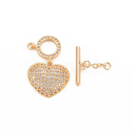 Brass Micro Pave Clear Cubic Zirconia Toggle Clasps KK-N232-296-1