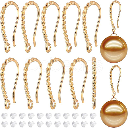 BENECREAT 10 Pairs Brass Twist Rope Shape Earring Hooks KK-BC0008-53-1