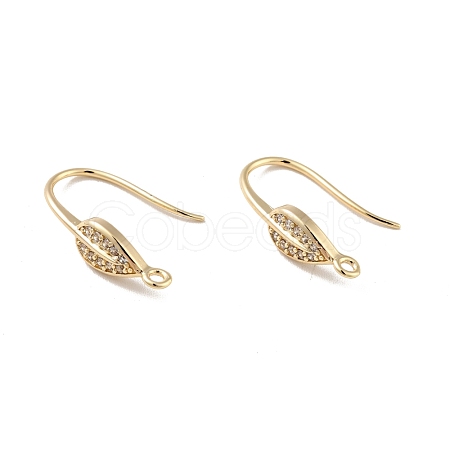 Leaf Rack Plating Brass Micro Pave Cubic Zirconia Earring Hooks KK-D083-09G-1