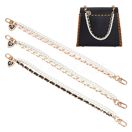 WADORN 3Pcs 3 Colors Imitation Leather & ABS Plastic Imitation Pearl Double Strand Bag Handles FIND-WR0008-09-1