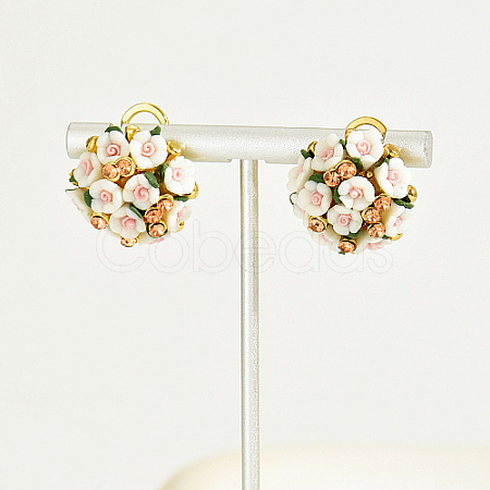 Plastic 3D Flower Hoop Earrings with Cubic Zirconia XJ8294-3-1