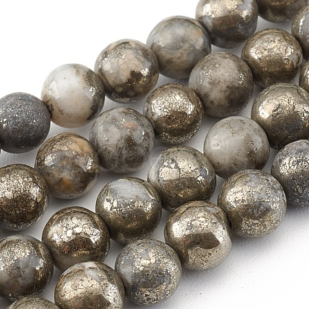 Natural Pyrite Beads Strands X-G-G839-01-6mm-1