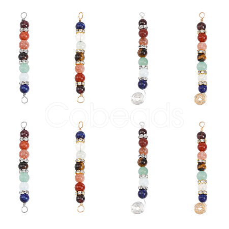 CHGCRAFT 8pcs 4 Styles 7 Chakra Mixed Gemstone Copper Wire Wrapped Connector Charms and Big Pendents FIND-CA0006-95-1