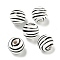 Printed Wood European Beads, Round with Stripe Pattern, Black, 15.5~16mm, Hole: 4~4.5mm