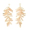 Brass Pendants, Leafy Branch Charms, Real 18K Gold Plated, 39x15x2mm, Hole: 1mm