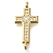 Brass Pave Clear Cubic Zirconia Connctor Charms, Religion Cross Links, Real 16K Gold Plated, 20.5x10x3mm, Hole: 1.2mm