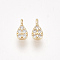 Brass Micro Pave Cubic Zirconia Charms, teardrop, Clear, Nickel Free, Real 18K Gold Plated, 5x2.5x1.8mm, Hole: 0.7mm