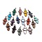 Natural & Synthetic Mixed Gemstone Pendants, Rack Plating Brass Flower Charms, Cadmium Free & Lead Free, Red Copper, 47x24x6.5mm, Hole: 7.5x5mm