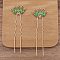 Ancient Style Alloy with Iron Hair Fork Finding, for DIY Jewelry Accessories, with Enamel Leaf, Green, 75mm, 20pcs/set