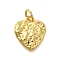 Texture Heart Rack Plating Brass Pendants Charms, Lead Free & Cadmium Free, Long-Lasting Plated, Real 18K Gold Plated, 14x12.5x2.5mm, Hole: 3.5mm