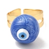 Enamel Round with Evil Eye Beaded Open Cuff Ring RJEW-E069-03G-3