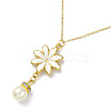 Enamel Flower with Plastic Pearl Pendant Necklace NJEW-M199-06G-2