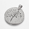 Trendy Flat Round with Tree Necklace Findings 304 Stainless Steel Textured Pendants STAS-L012-D09P-3