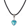 Heart with Fish Scale Shape 304 Stainless Steel with Resin Pendant Necklaces NJEW-JN04571-2