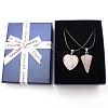 2Pcs 2 Style Heart & Cone Natural Rose Quartz Pendant Necklaces Sets PW-WG47736-01-2