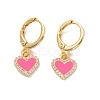 Clear Cubic Zirconia Heart Dangle Leverback Earrings with Pink Enamel EJEW-C030-11G-1