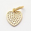 CZ Brass Micro Pave Cubic Zirconia Flat Heart Charms ZIRC-L018-08G-2