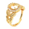 Rack Plating Leaf & Oval Brass Micro Pave Cubic Zirconia Adjustable Ring Components KK-Q819-09G-1