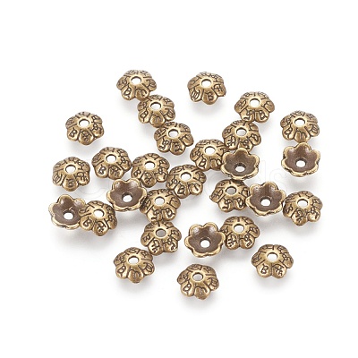 6-Petal Tibetan Style Alloy Flower Bead Caps TIBE-S220-AB-NR-1