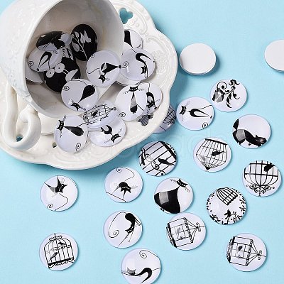 100Pcs Retro Black and White Picture Glass Cabochons GGLA-SZ0001-29-1