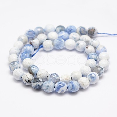 Faceted Natural Fire Crackle Agate Beads Strands G-F447-8mm-B09-1