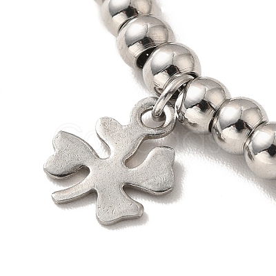 Tarnish Resistant 304 Stainless Steel Clover Charm Bracelet with 201 Stainless Steel Round Beads for Women BJEW-B057-15P-1