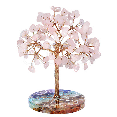 Natural Rose Quartz Chips Tree of Life Decorations PW-WG52040-02-1