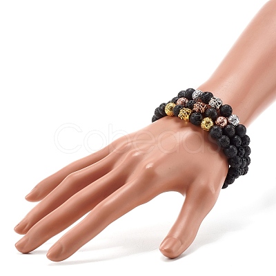 Natural Lava Rock Round Beads Essential Oil Anxiety Aromatherapy Bracelets X1-BJEW-JB06921-1