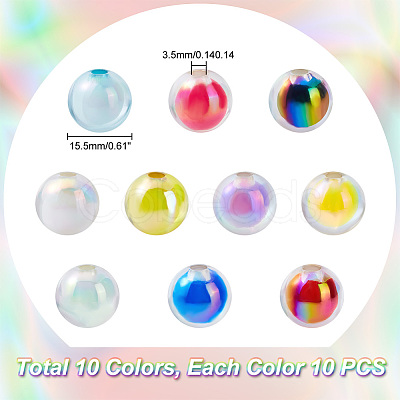 AHADERMAKER 100Pcs 10 Colors Transparent Acrylic Beads TACR-GA0001-09-1