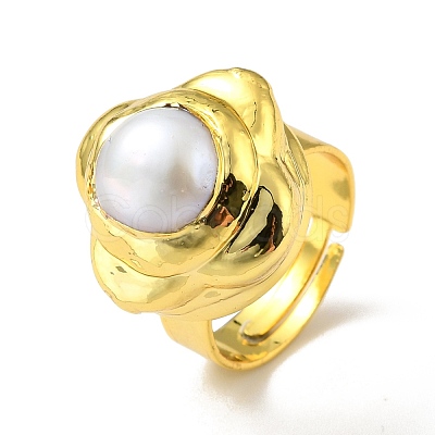 Natural Pearl Flower Adjustable Ring RJEW-F125-04G-1