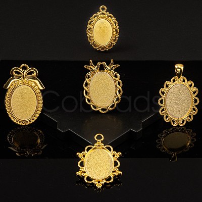 5Pcs 5 Style Alloy Pendant Cabochon Settings FIND-FS0001-05G-1