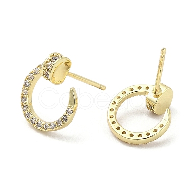 Rack Plating Brass Micro Pave Clear Cubic Zirconia Stud Earrings for Women EJEW-M260-14G-1