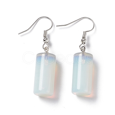 Gemstone Cylindrical Dangle Earrings EJEW-D188-01P-1