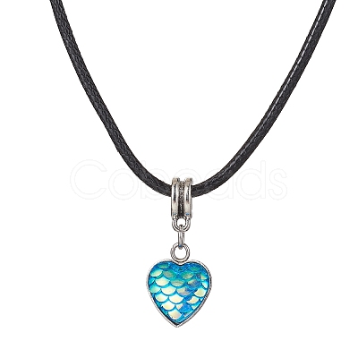 Heart with Fish Scale Shape 304 Stainless Steel with Resin Pendant Necklaces NJEW-JN04571-1