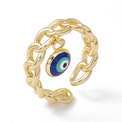 Enamel Evil Eye Charm Open Cuff Ring with Enamel RJEW-I086-06G-04-1