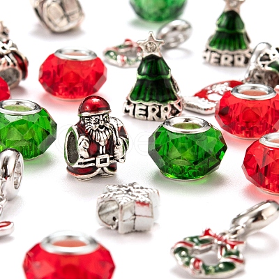 36Pcs 8 Style Christmas Themed European Style Alloy & Glass Beads Sets DIY-LS0003-11-1